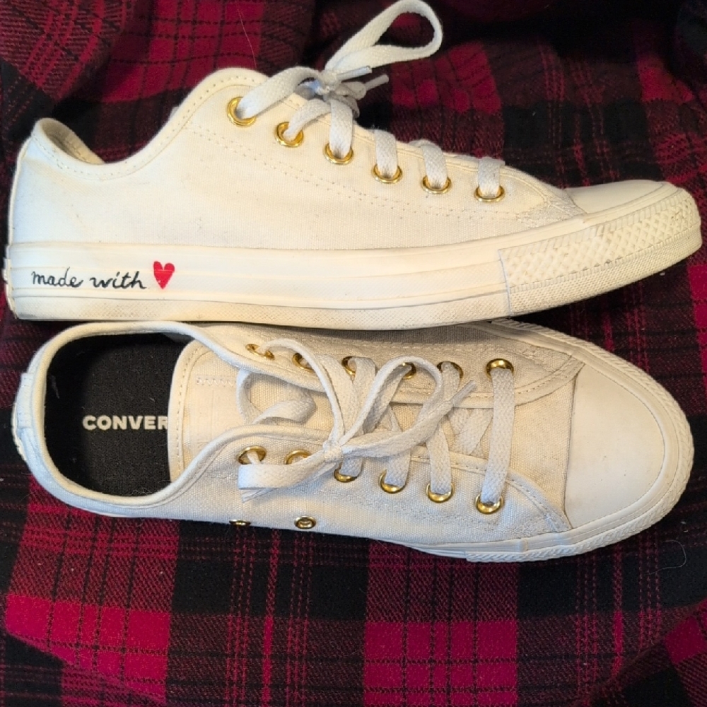 Converse Women's White Sneakers with Gold Eyelets